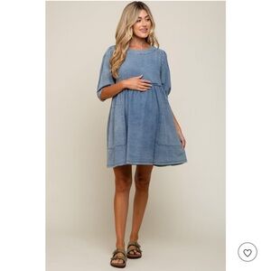PinkBlush Maternity Denim Puff Sleeve Dress